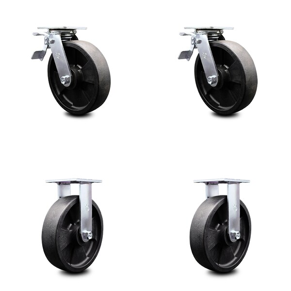 Service Caster 8 Inch Glass Filled Nylon Caster Set with Roller Bearings 2 Brakes 2 Rigid SCC SCC-TTL30S820-GFNR-2-R-2 - main